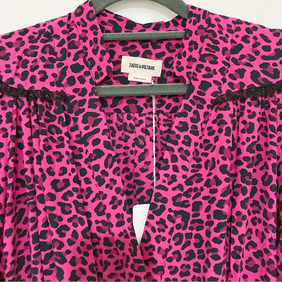 Zadig & Voltaire Reveal Leopard Print Mini Dress Framboise Pink Size XS NWT - Picture 10 of 15